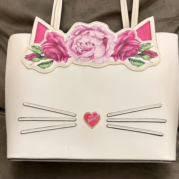 Betsey Johnson Floral Cat Design Tote Bag - Picture 2 of 6